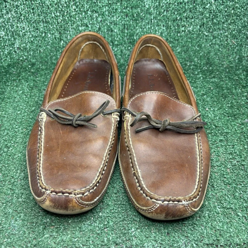 LL Bean Leather Double Sole Preppy Driving Moccasin Boat Shoe Brown Mens Sz 13 D